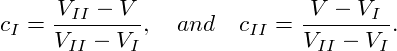      VII −-V-            -V-−-VI-
cI = VII − VI, and  cII = VII − VI.
