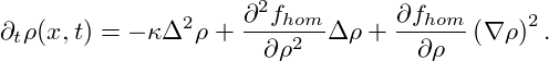                    2
∂tρ(x,t) = − κΔ2 ρ+ ∂-fhomΔ ρ+ ∂fhom-(∇ ρ)2.
                    ∂ρ2        ∂ρ
